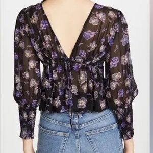 Ganni Printed Georgette Blouse Black Violet Size XS New